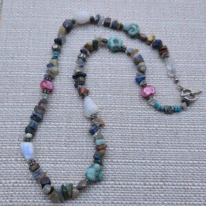 22 Inch Sterling Silver Moonstone Turquoise Pearl Sodalite Necklace B693